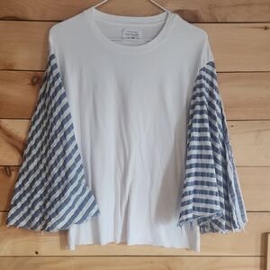 SOUTHCOTT White Tee with Blue Striped Sleeves